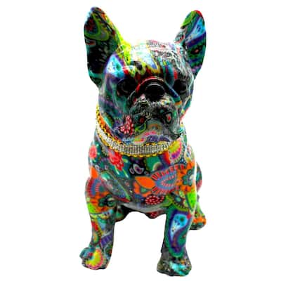 Interior Illusions Plus Standing Flower French Bulldog with Necklace - 11" tall