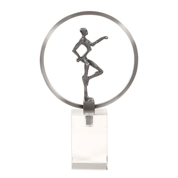 13" Aryanna Cast Iron Figurine in Aged Steel Ring on Crystal Base - N/A