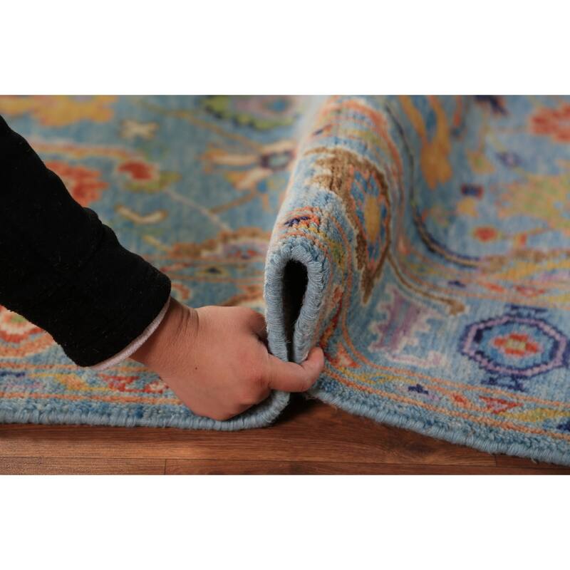 Blue Floral Oushak Oriental Rug Hand-Knotted Wool Carpet - 3'11"x 6'1"