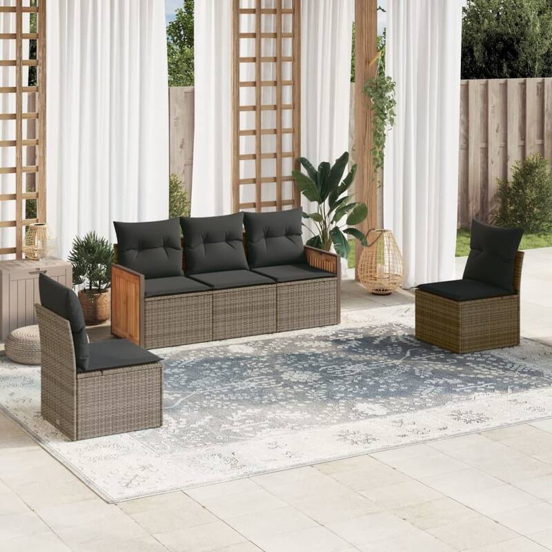 vidaXL Patio Sofa Set with Cushions Outdoor Conversation Furniture Poly Rattan - Grey - 24.4 x 23.2 x 27.2