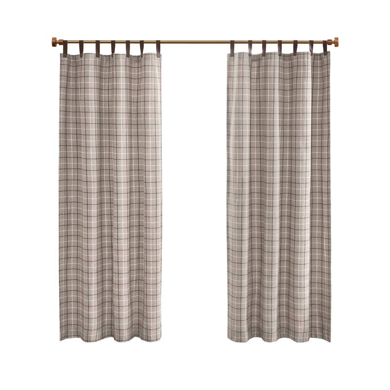 Madison Park Anaheim Plaid Faux Leather Tab Top Single Curtain Panel with Fleece Lining