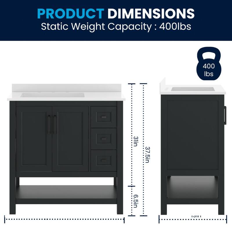 Bathroom Vanity with Sink, Open Storage, and Storage Drawers