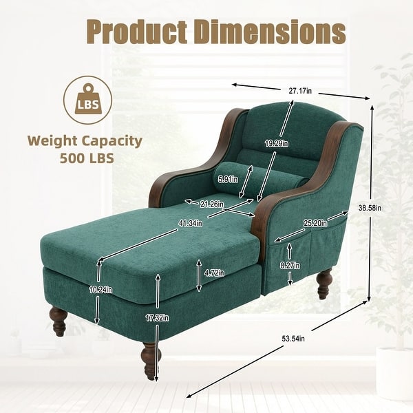 dimension image slide 1 of 6, Oversized Chaise Lounge Indoor with Wide Seat