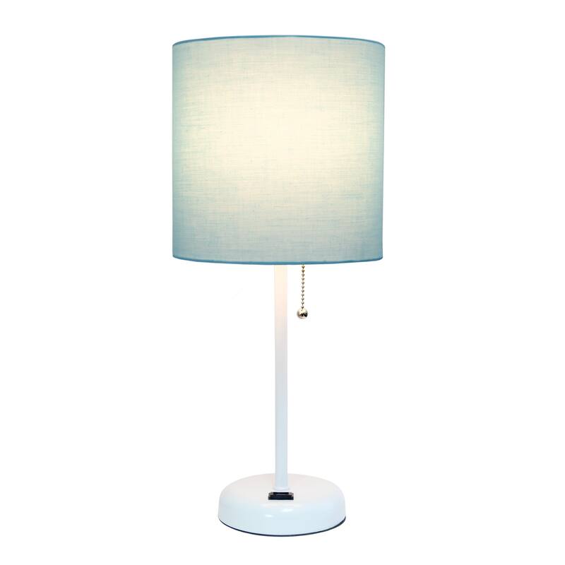 19.5 in. White Finish Table Lamp with Blue Shade, Durable Stick Lamp for End/Side Tables