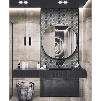 The Tile Life Seashell 12x13 Grey Fish Scale Frosted Glass Mosaic Wall & Backsplash Tile