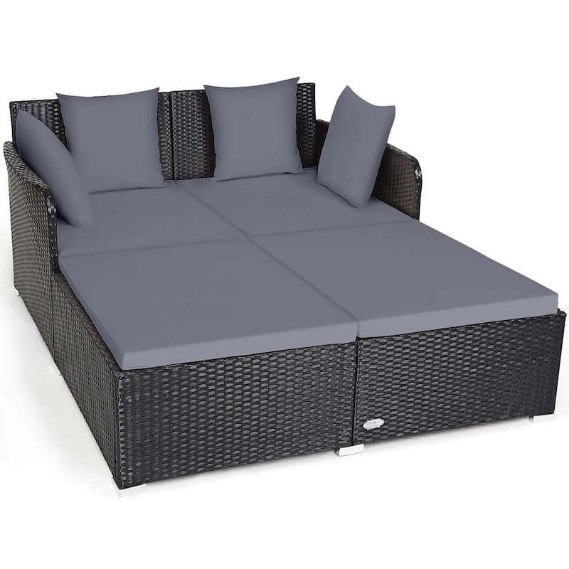 Outdoor Rattan Daybed Sunbed Patio Sofa Set with Spacious Seat