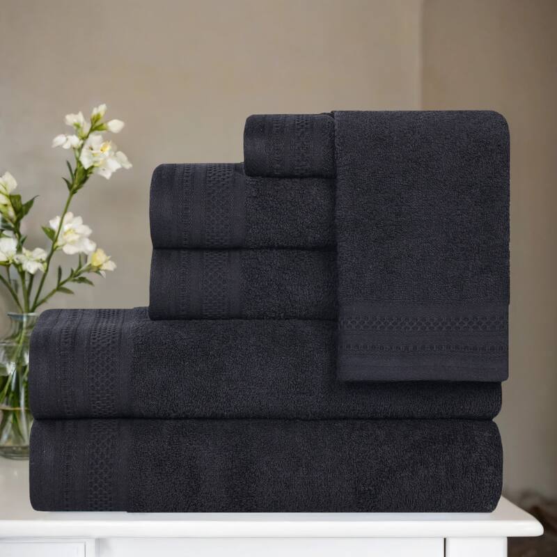 Blue Nile Mills 100% Cotton Honeycomb Waffle 6-Piece Towel Set - Black