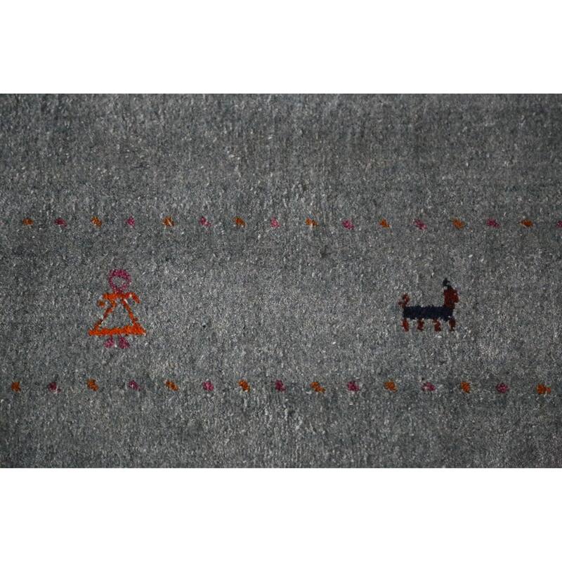 Hand Knotted Oriental 100% Wool Carpet Tribal Animal Pictorial Greys & Charcoal Gabbeh Area Rug - 9' 9'' X 8' 3''