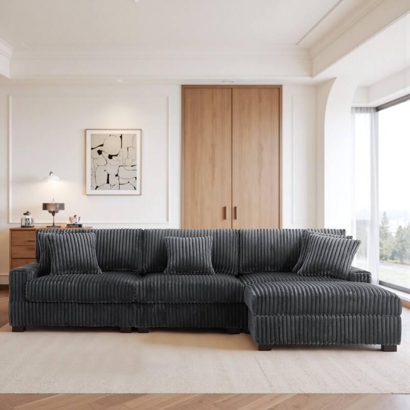 118.3" W Upholstered Sectional Modular Sofa with Ottoman - Grey