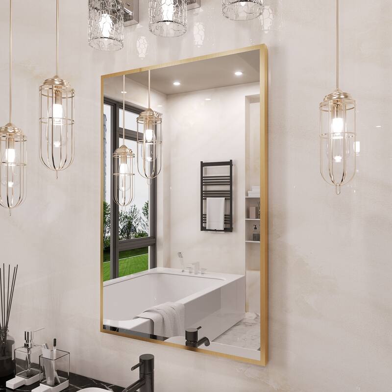 QuivaraView Wall Mounted Aluminum Frame Bathroom Vanity Mirror - 24" x 36" - Brushed Gold