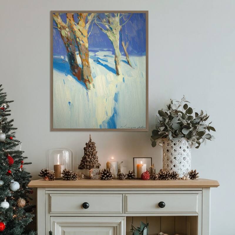Winter Trees by Vahe Yeremyan (23 x 28 in.), Framed Canvas Wall Art Print - Sylvie Dark Gold