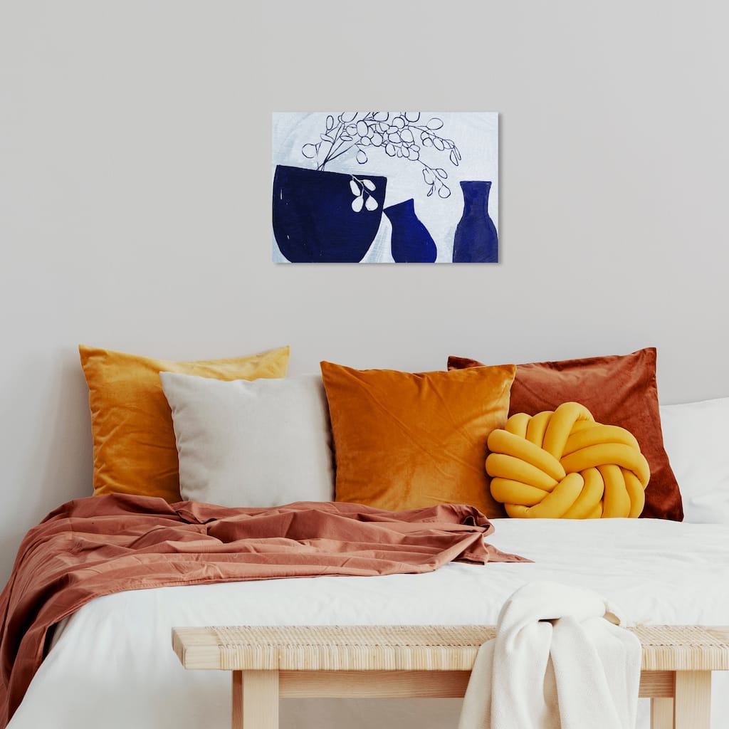 Wynwood Studio Canvas Floral and Botanical Blue Vase and Floral Blue and Modern & Contemporary Wall Art Canvas Print