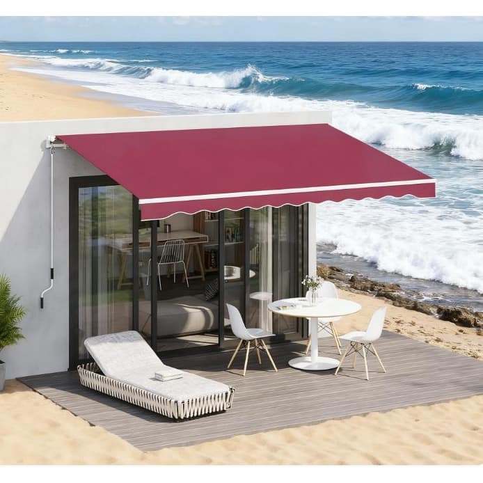 Manual Retractable Patio Awning with Adjustable Sunshade Shelter