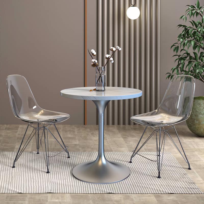 LeisureMod Verve Round Dining Table with Resin TableTop and Brushed Chrome Base for Kitchen & Dining Room