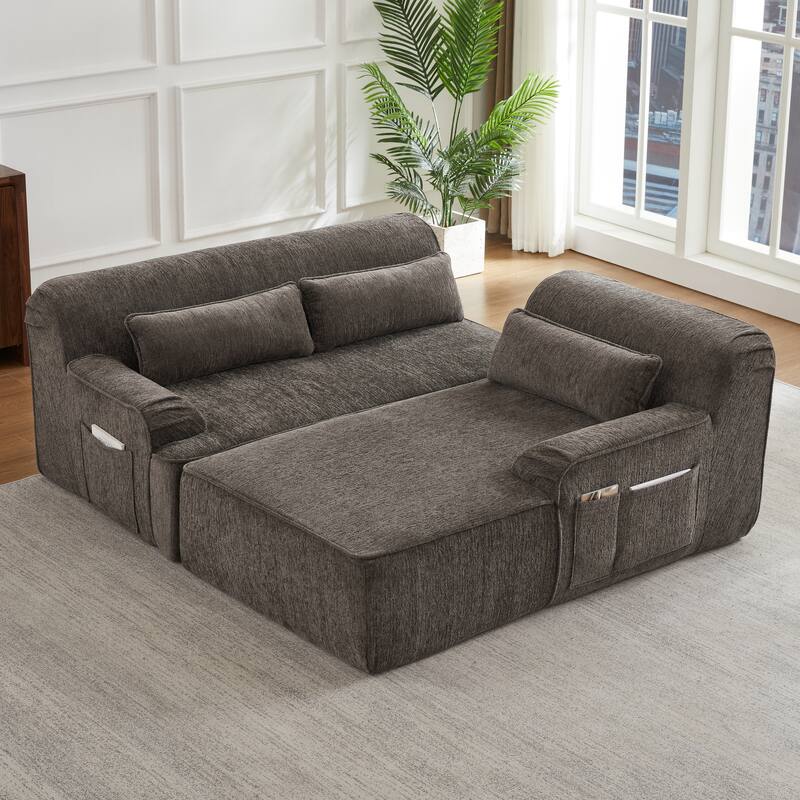 Floor Standing Chenille L-shape Chaise Sectional Sofa with Side Pocket