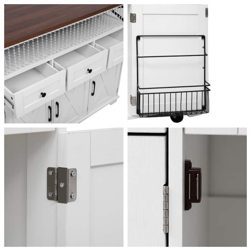 46.5'' Kitchen Island w/Drape of Beads,Rolling Kitchen Cart on Wheels