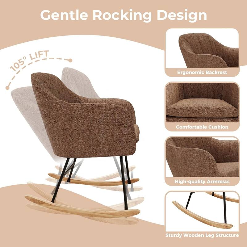 Upholstered Rocking Chair, Glider Chair With Cozy Cushion, Rocking Accent Chair With Rubber Wood Legs