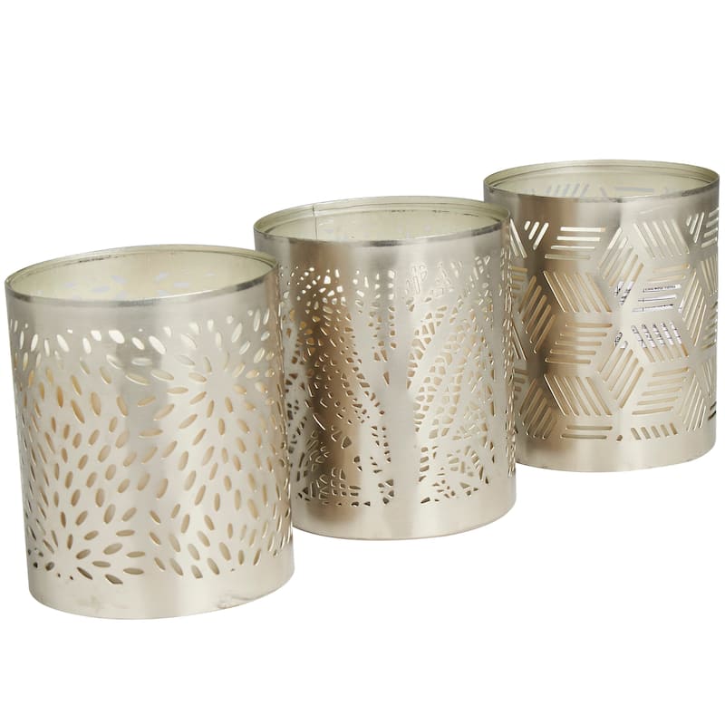 Gold or Copper or Silver Metal Scented 13 oz 1 Wick Geometric Candle with White Wax (Set of 3)
