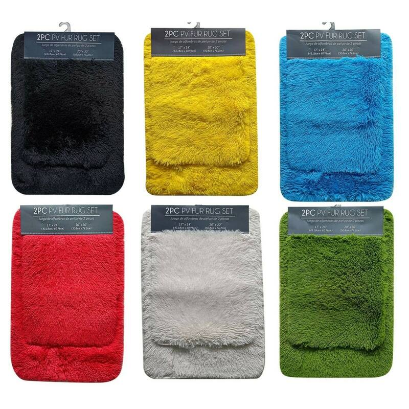 2 Pc Set PV Rug Soft Furry Shag Plush Non-Slip Bath Mat 17x24 & 20x30