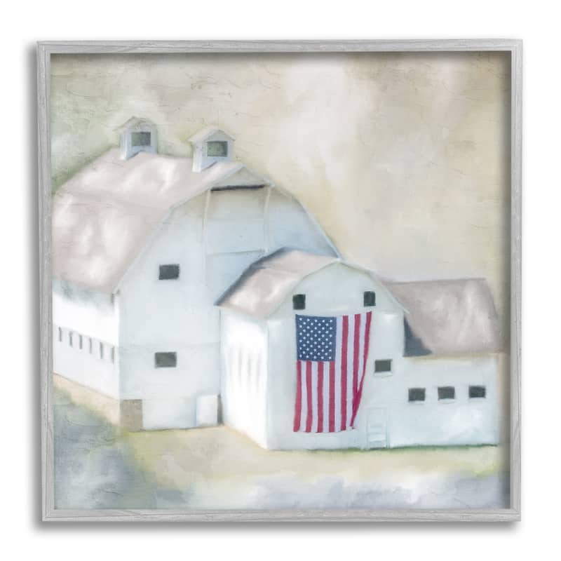 Stupell American Flag White Farmhouse Barn Rural Countryside Framed Wall Art - Multi-Color