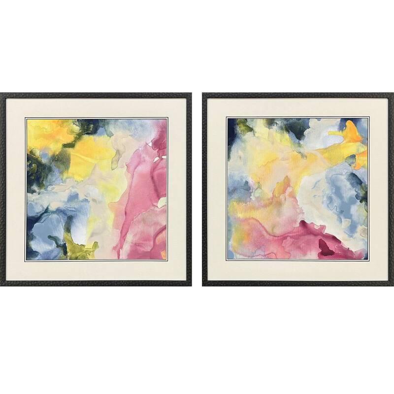 HomeRoots Set Of Two Modern Abstract Watercolor Black Framed Wall Art