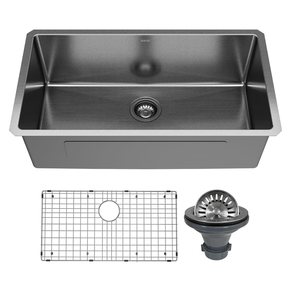 Karran Elite 32" Undermount 16 Gauge Single Bowl Stainless Steel Kitchen Sink in Gunmetal Black - Gunmetal Black