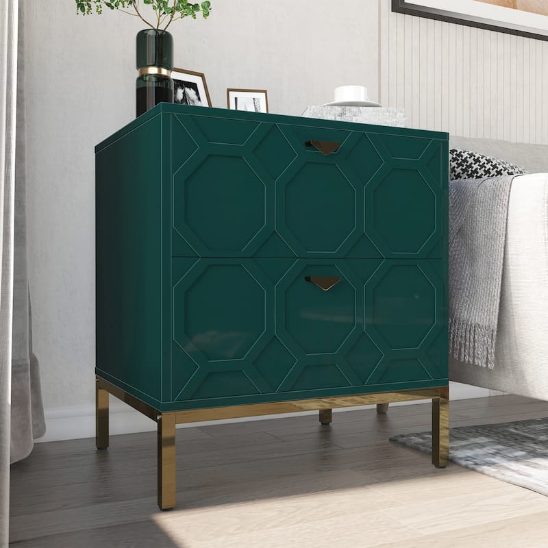 Clihome Wooden 2-Drawer Storage Nightstand