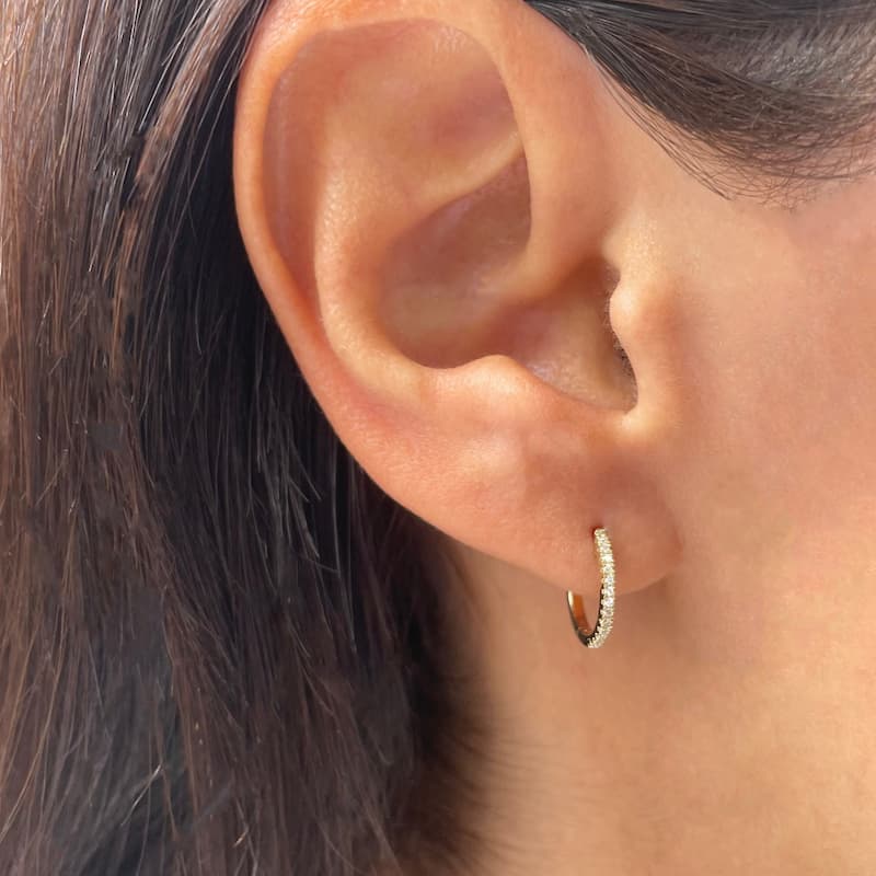 Joelle Collection Diamond Huggie Earring - 14K Gold Earrings 1/10 CTTW U-Shaped Hoops With Certified Diamonds