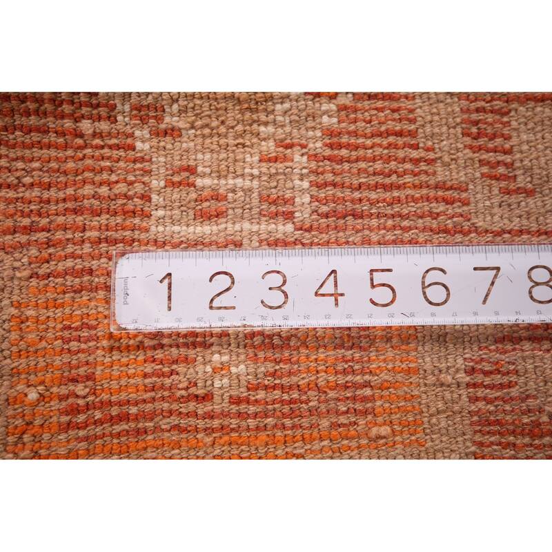 Handmade Orange Geometric Oushak Turkish Vintage Runner Rug - 3'3"x 9'4"