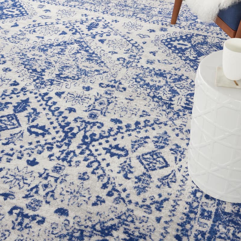 Nourison Whimsicle Boho Floral Geometric Ivory Navy Area Rug