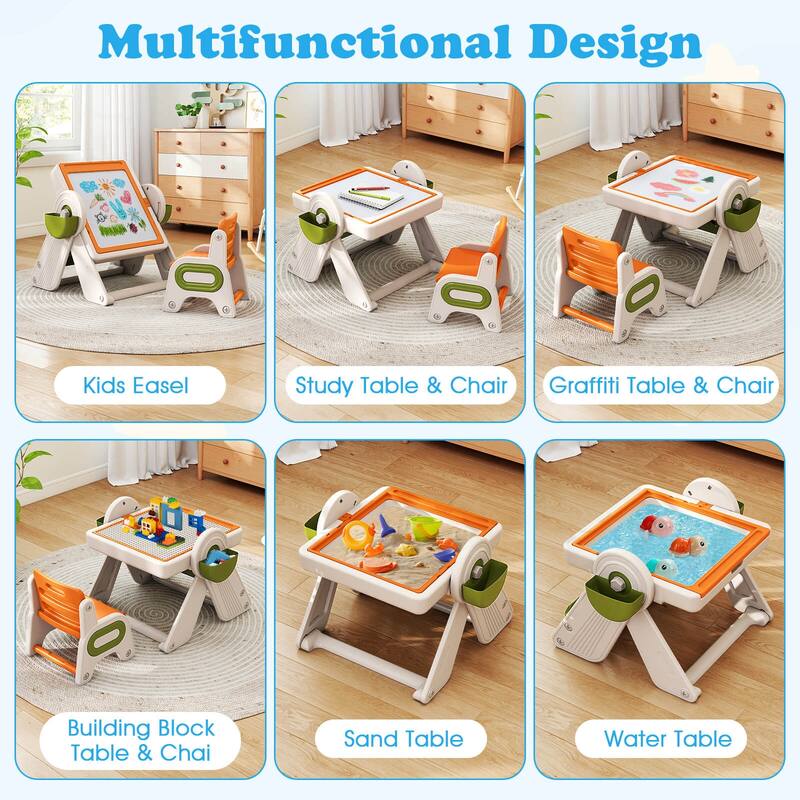 Costway 6-in-1 Multi-activity Children Table & Chair Set with Pen - See Details