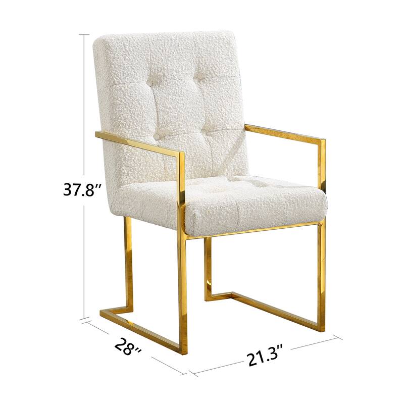 Velvet Dining Chair Tufted Design and Silver Finish Stainless Base - White