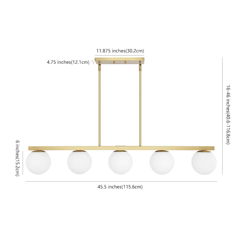 Luca Parisian 45.5" 5-Light Modern Glam Iron Globe Linear LED Pendant by JONATHAN Y