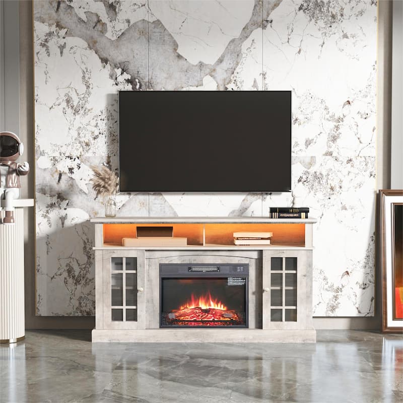 Gray 58" American Fireplace TV Stand with Electric Fireplace for TVs Up to 65" - Gray
