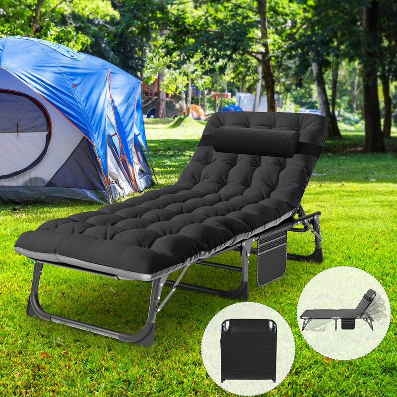 DoCred Upgraded Thicked Folding Camping Cot with Mattress - Black