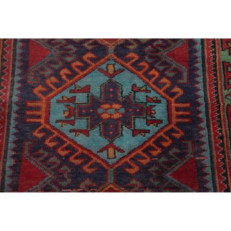 Hand Knotted Oriental 100% Wool Carpet Traditional Tribal Navy Blue & Blues Ardebil Runner Rug - 10' 0'' X 3' 2''