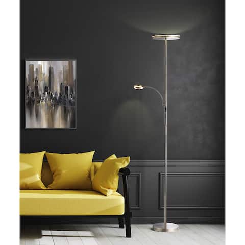 Slim LED Torchiere Floor Lamp with Reading Light, Remote Antique Brass - 70