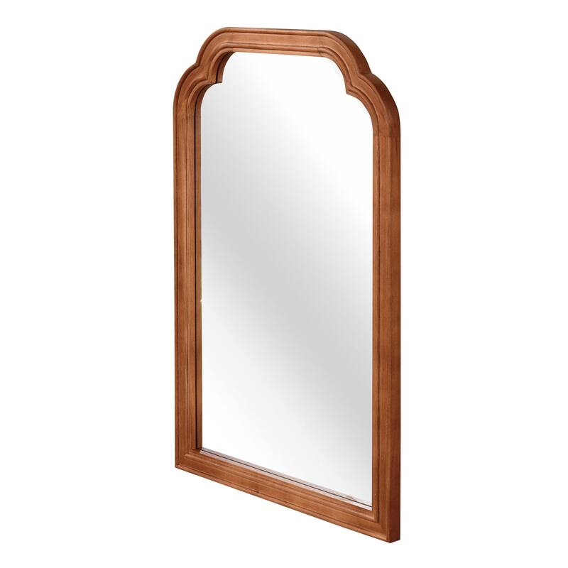 Yellowish Brown Rounded Corner Solid Wood Decorative Mirror - Bedroom, Bathroom, Living Room - Yellow Brown