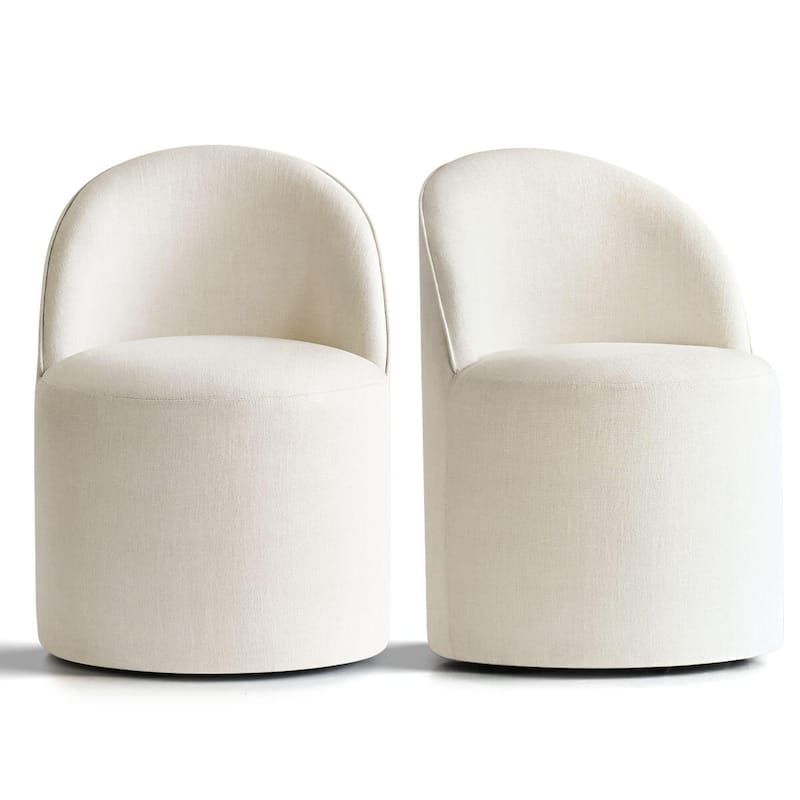 Linen Rolling Upholstered Dining Chair with Wheels (Set of 2)