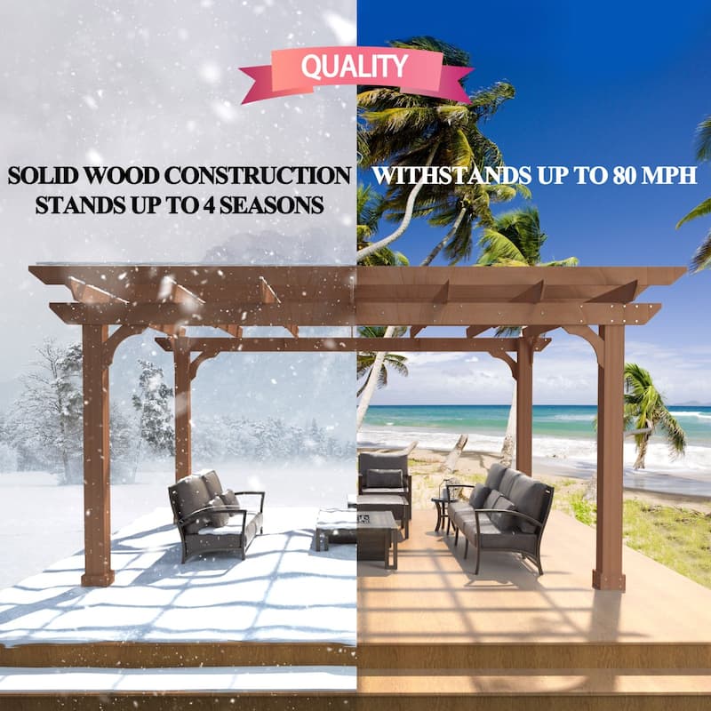 VEIKOUS Outdoor Cedar Wood Pergola Gazebo Kit with Flat Roof Trellis for Patio, Deck, Garden and Backyard