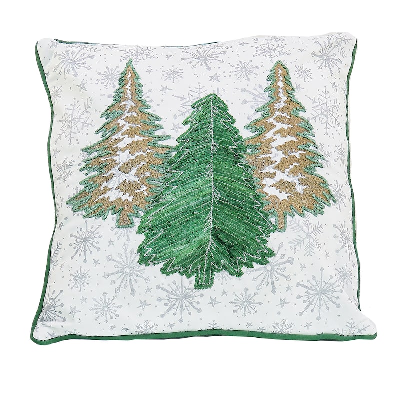 National Tree Company 18" x 18" HGTV Home Collection Embroidered Forest Pillow,Off White,Green