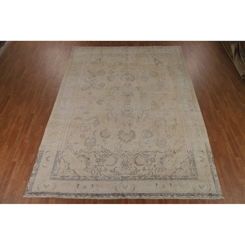 Earth Tone Tabriz Persian Vintage Area Rug Hand-Knotted Wool Carpet - 9'6"x 12'7"