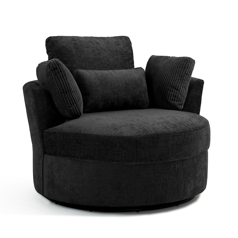 Upholstered Accent Swivel Barrel Armchair Club Chair with Pillows