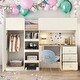 preview thumbnail 2 of 12, Full Size Wood Loft Bed with Built-in Wardrobe, Desk, Storage Shelves and Drawers,Beige