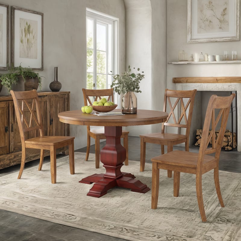 Ronda 45" Round Solid Wood Top Dining Set with X-Back Chairs