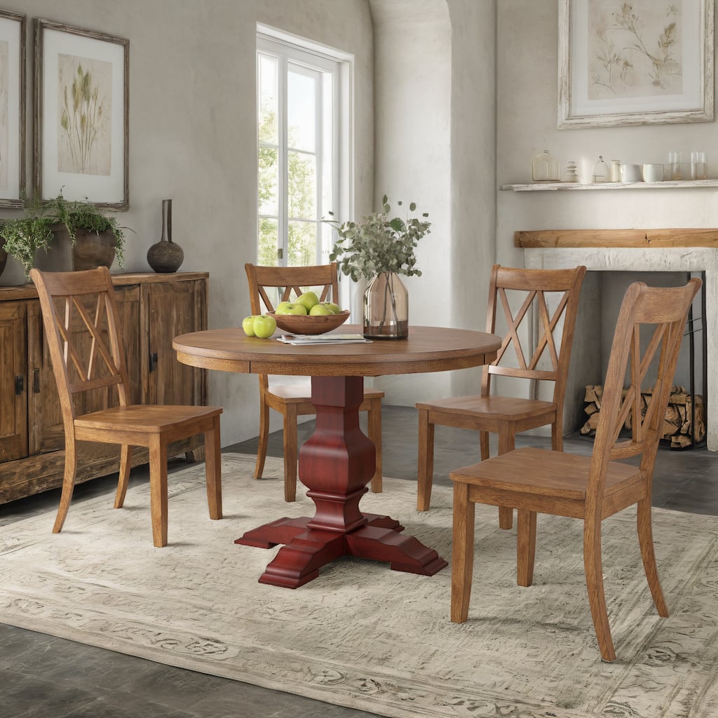 Ronda 45" Round Solid Wood Top Dining Set with X-Back Chairs