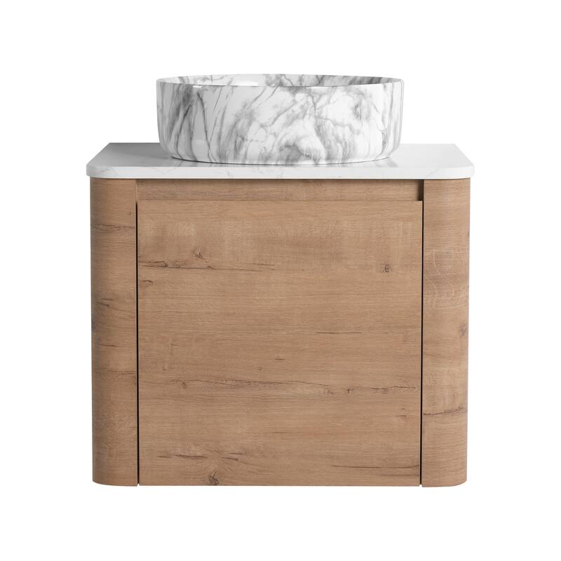 24'' Wall-Mounted Bathroom Vanity With Ceramic Art Sink & 1-Soft-Close Door,KD-Packing, Plywood