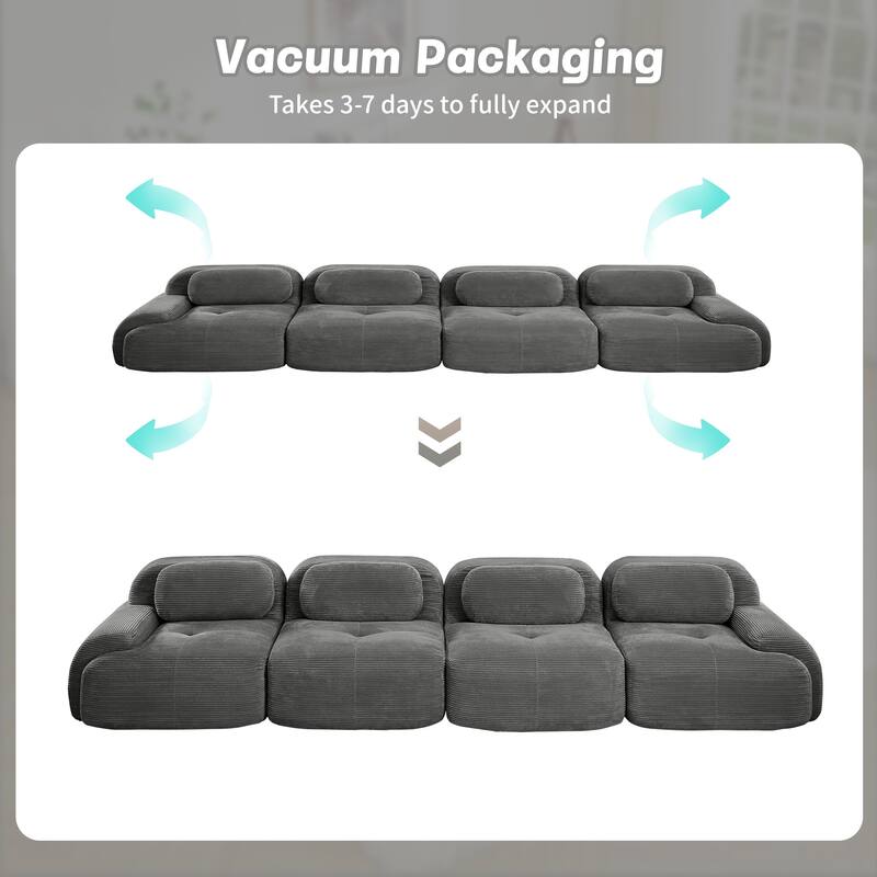 Rossetta 4-Seat Modern Simplified Anti-Slip Style Premium Corduroy Fabric Modular Sofa with Curved Armrests
