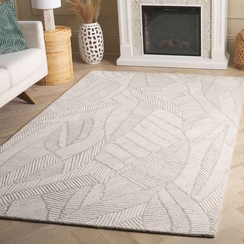 SAFAVIEH Handmade Ebony Jevdokija Modern & Contemporary Wool Rug - 5' x 8' - Beige/Ivory