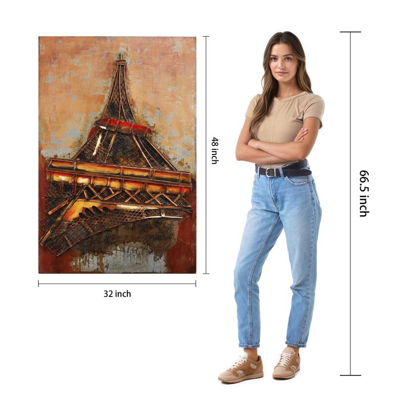 "Eiffel Tower I" Mixed Media Iron Hand Painted 3D Wall Decor
